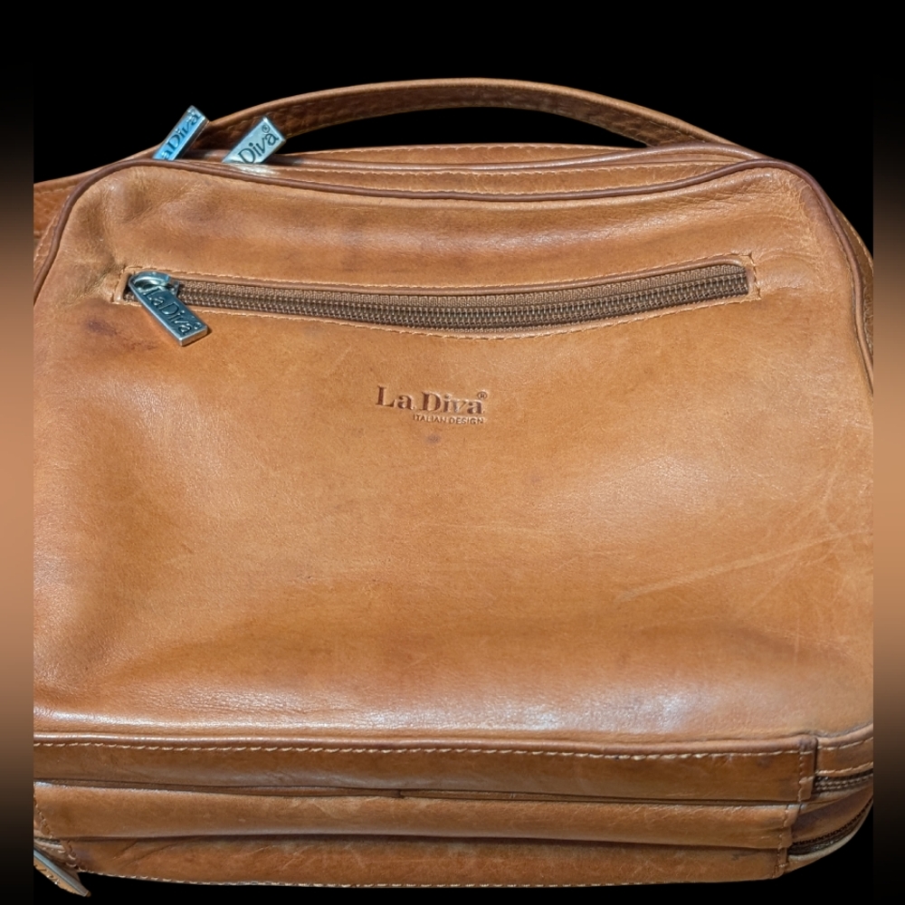 La Diva Tan Italian Leather Shoulder Bag.